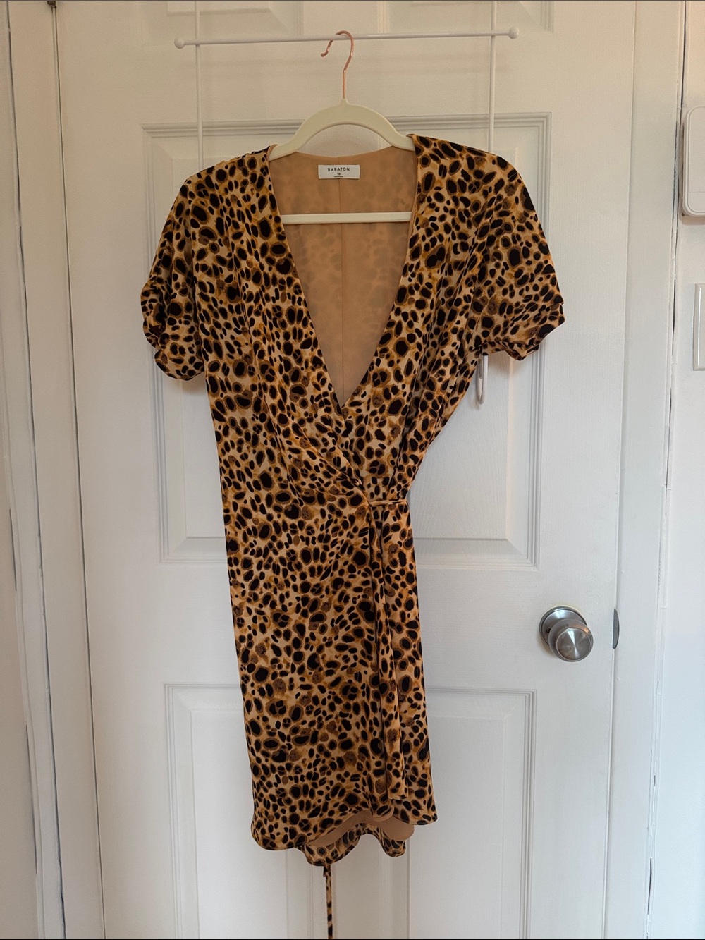 Babaton Leopard-Print Mini Wrap Dress in Brown and Black